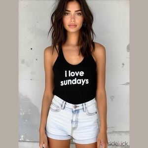 Peace Love World Black Tank Top Tee Shirt Size SM Racerback I Love Sundays NWT